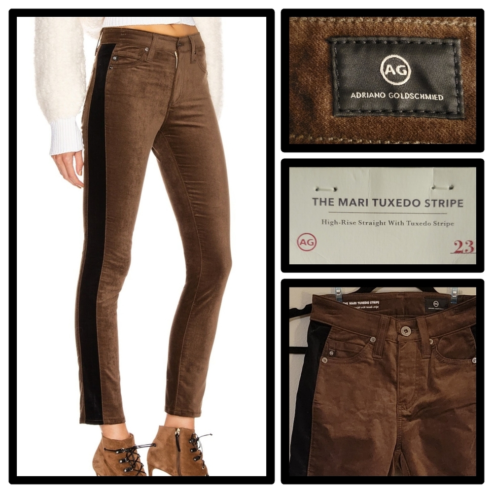 Adriano Goldschmied Brown Velvet Jeans With Tuxedo Stripe NWT